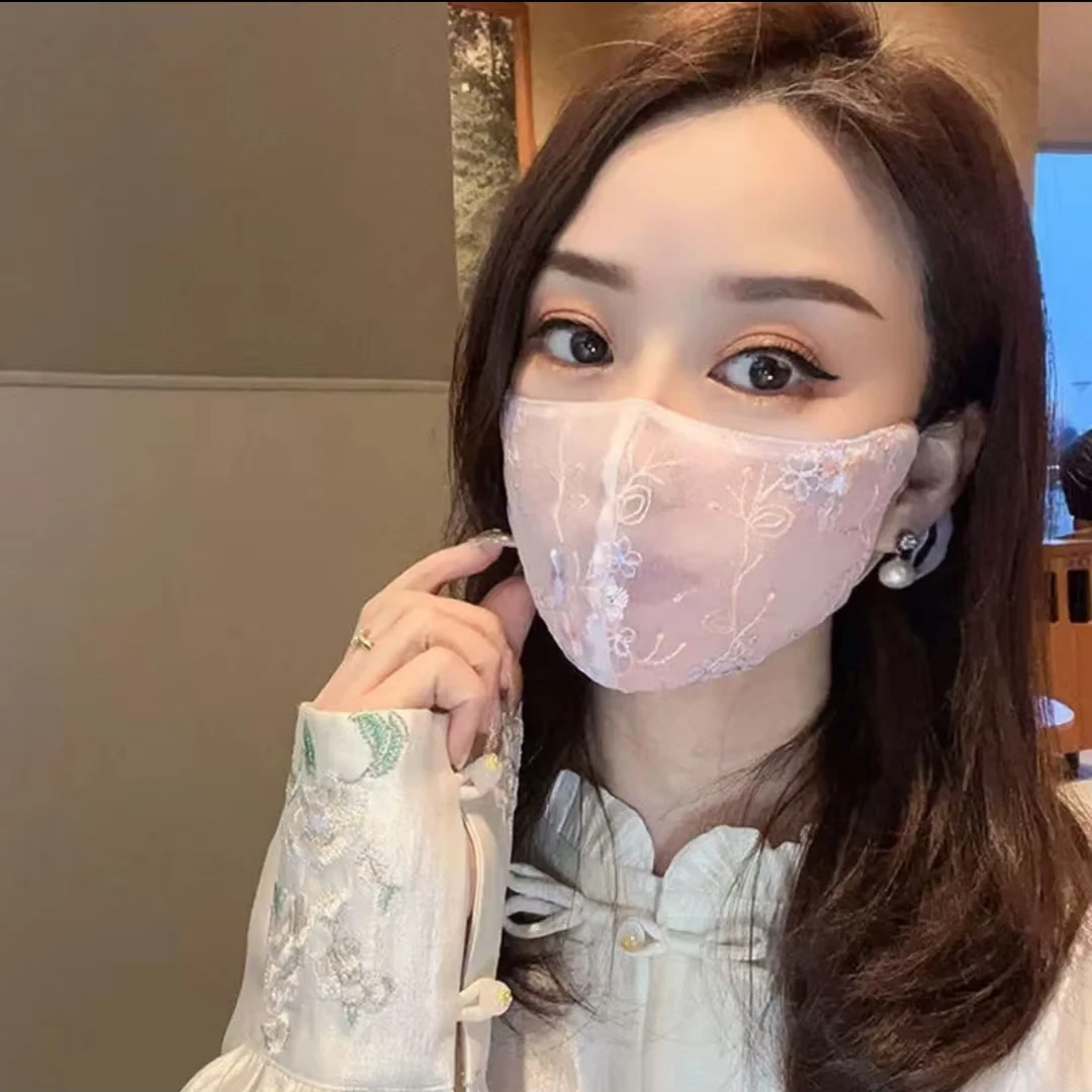 精致仙美 薄纱刺绣 可水洗春夏防晒 气质口罩 面罩
