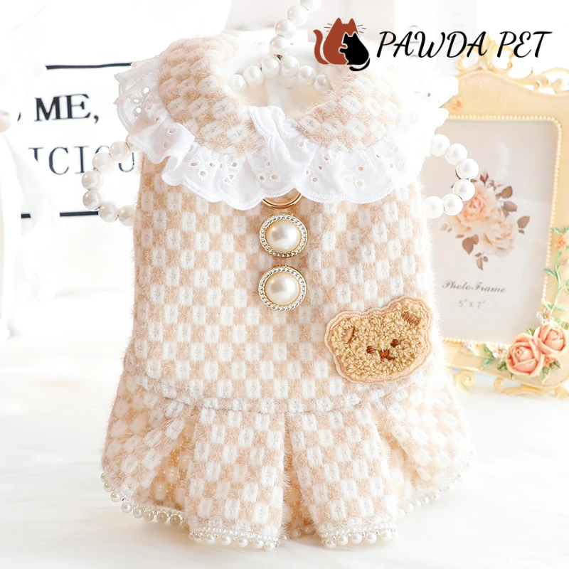 秋冬厚款香风生巧珍珠猫咪公主裙狗狗衣服小型犬适用泰迪保暖时尚