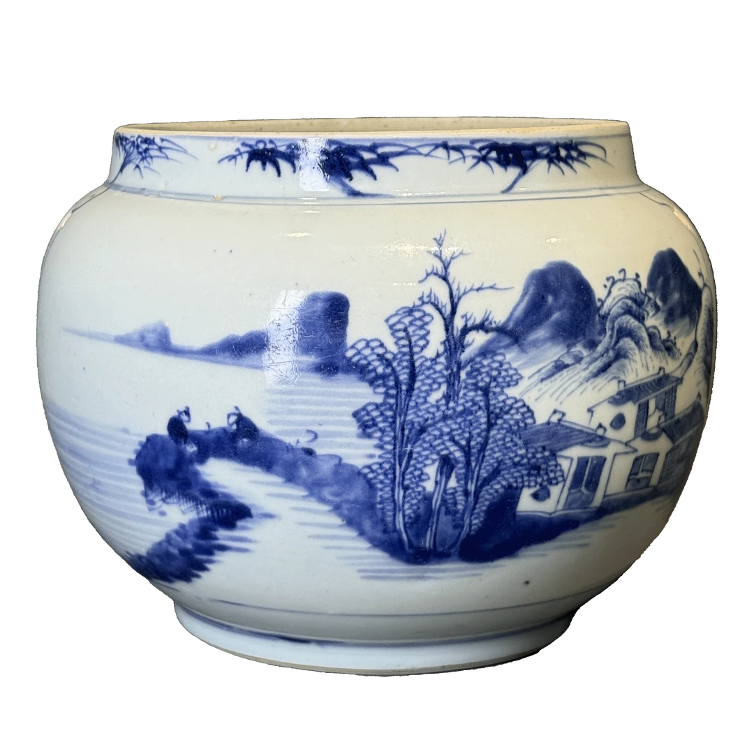 25014818t青花山水纹粥罐