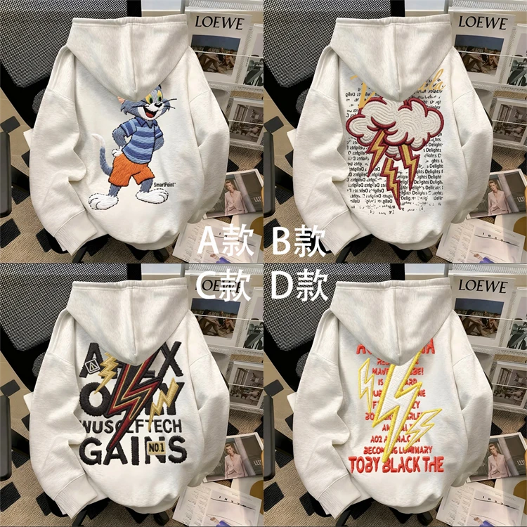 重磅500克纯棉仿刺绣印花工艺青春时尚学生百搭高街ins连帽卫衣