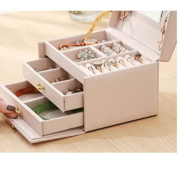 首饰盒/箱 收纳欧式3层手工纯色桌面收纳盒盒子戒指收纳盒奢华