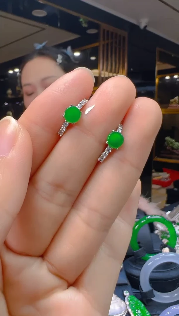 银S925镶嵌翡翠耳饰021(多样性发货发其一)