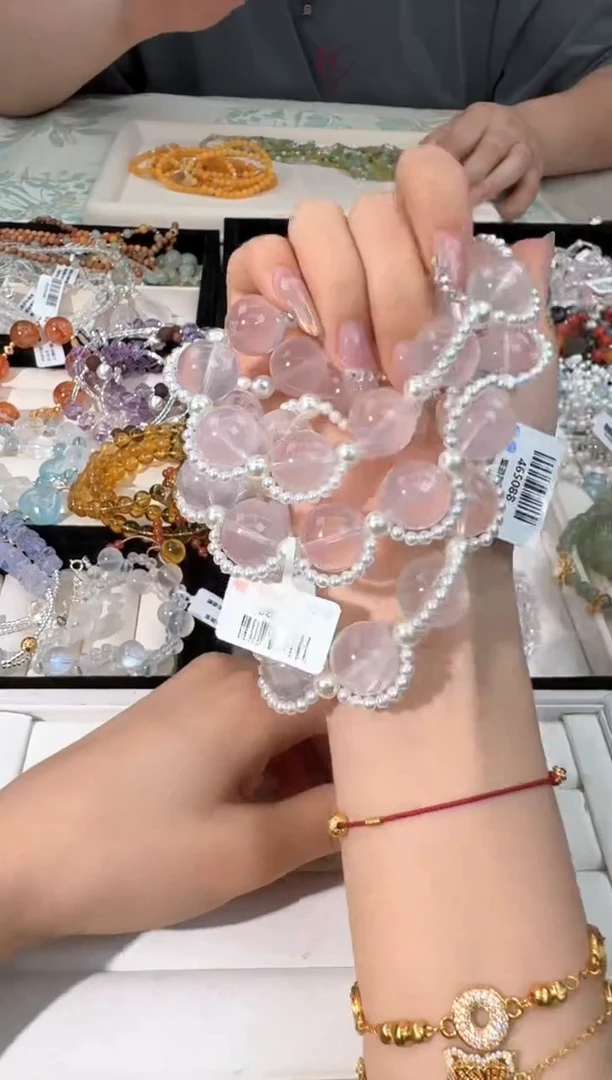 水晶手链未镶嵌M017粉水贝珠编织款