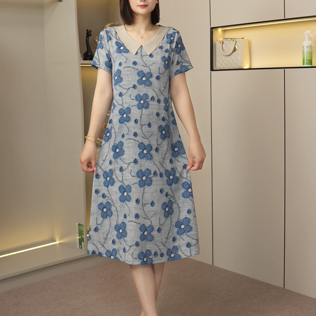 【蓝色立体花】夏季爆款优雅减龄显白宽松大方连衣裙