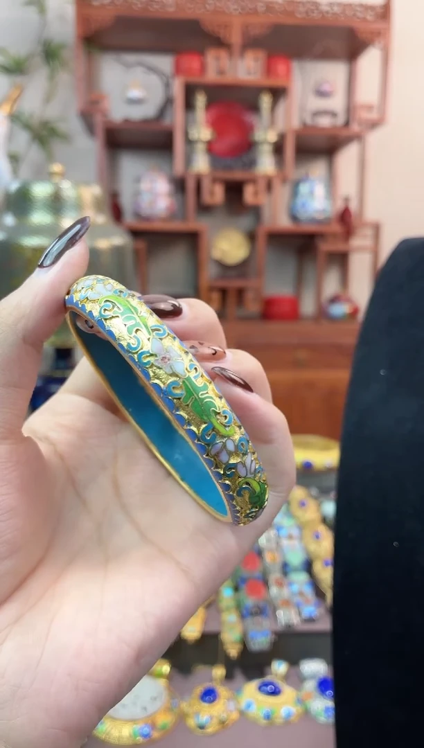非遗手工景泰蓝金地镯子天蓝61-65
