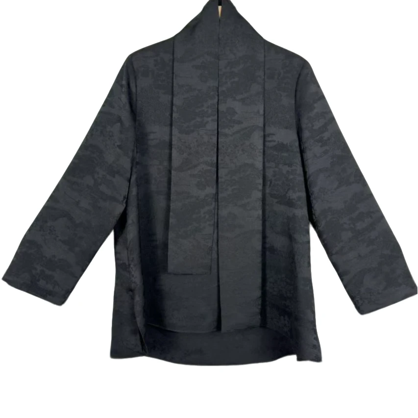 朱总服饰原创设计黛青逸韵3C080新款时尚V领上衣