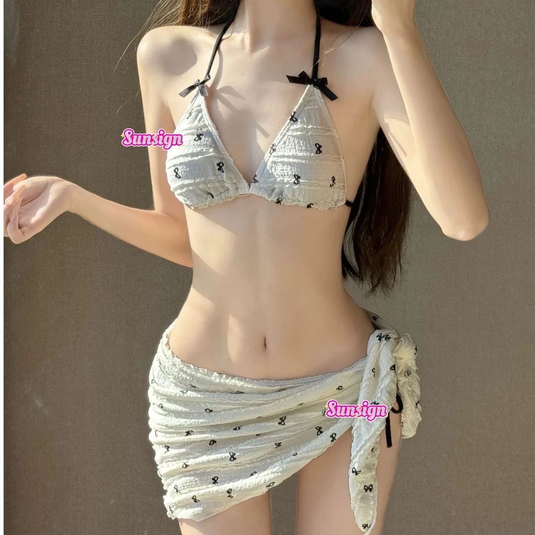 Sun【甜褶】泳衣女比基尼欧美辣妹聚拢纯欲性感甜美假温泉海滩