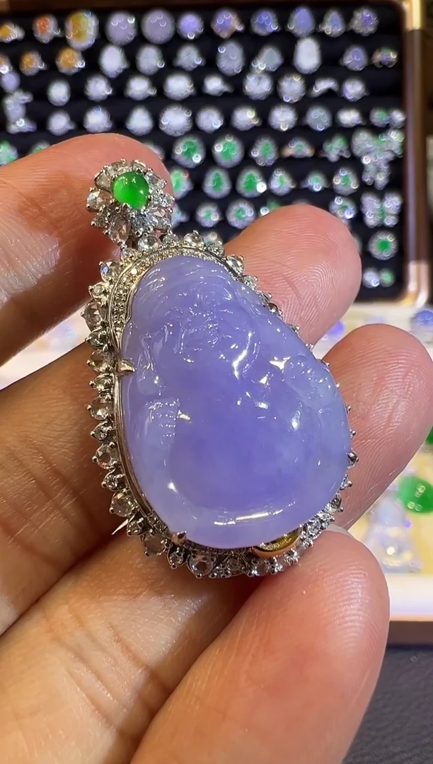 【闪购商品】翡翠吊坠(赠链)18K金镶嵌冰紫财神