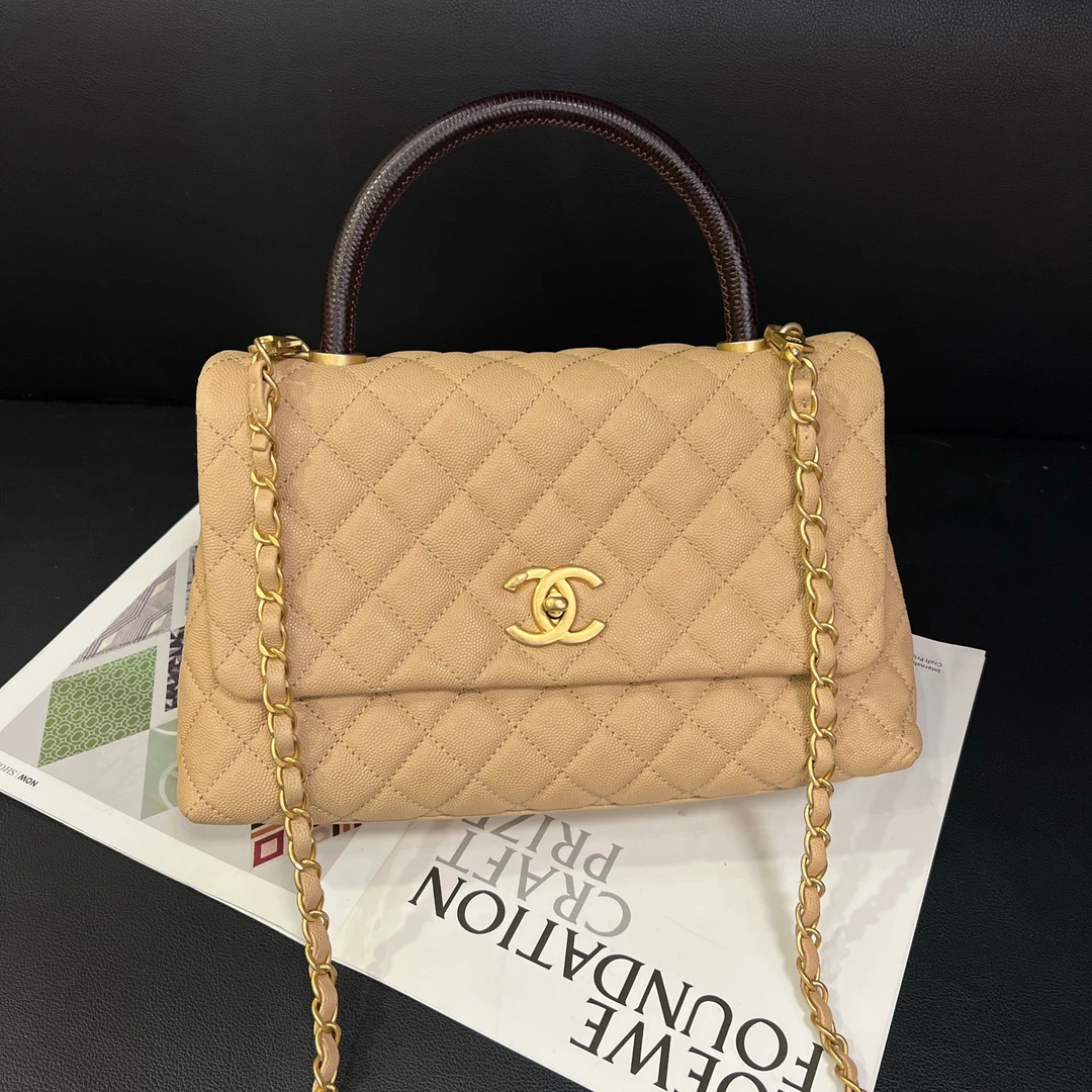 99新 Chanel/香奈儿 专柜43200米色20P手柄大号cocohandleB5900