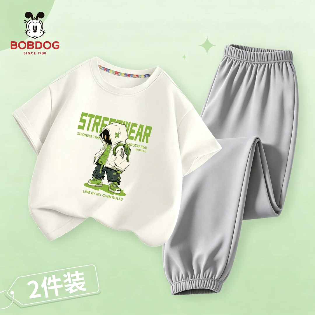 巴布豆新款6-12岁短袖套装潮款夏26防蚊裤现货帅气速干薄款洋气