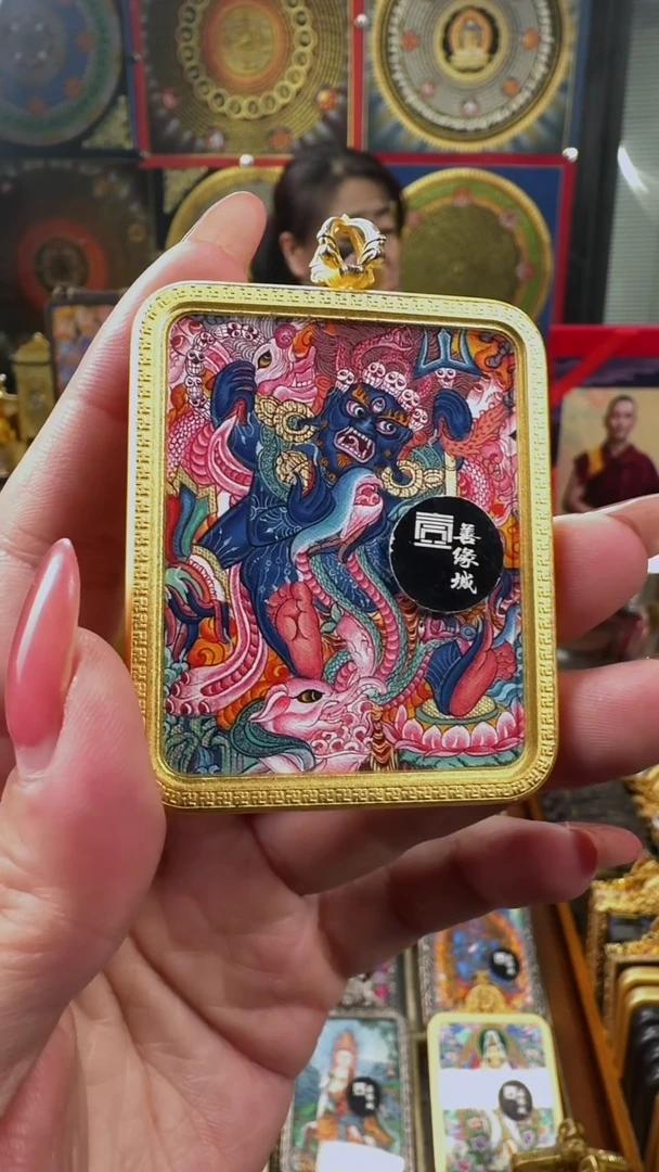 吊坠壹善缘城手绘唐卡黑六臂