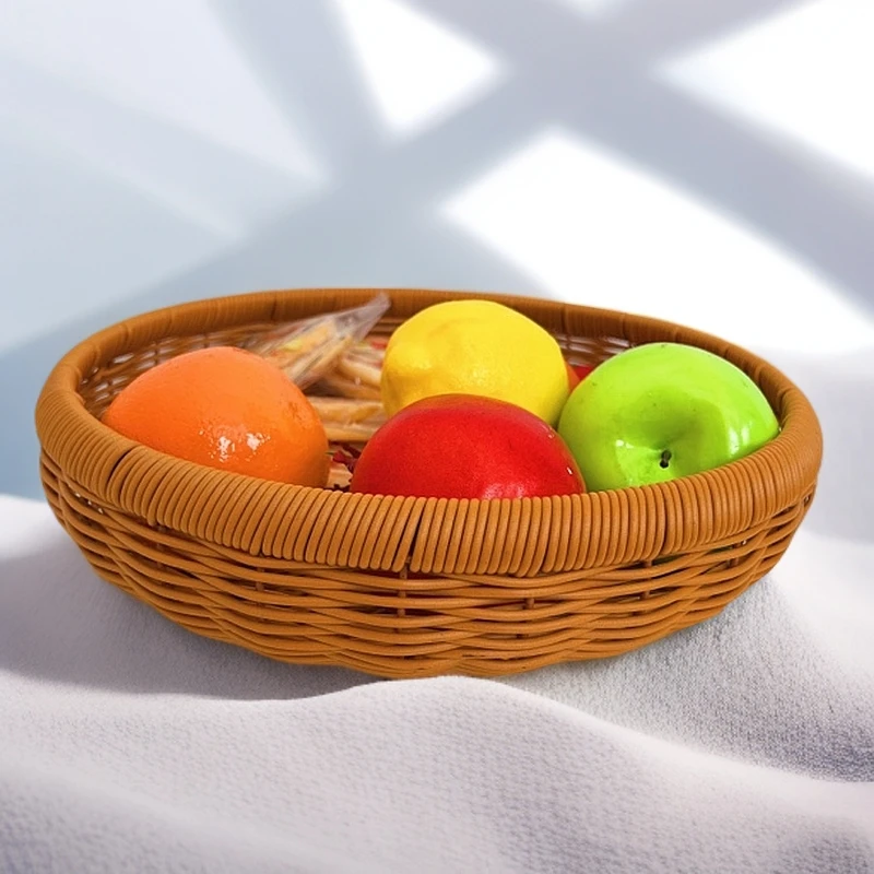 仿藤编纯手工圆形馒头筐干果盘家用复古客厅摆放收纳篮筐水果盘子