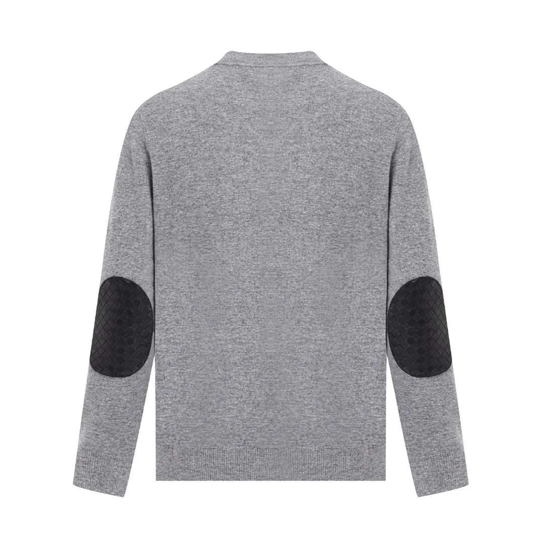 针织衫男2024秋冬新款100%羊毛打底衫男羊皮拼接长袖上衣SM80069