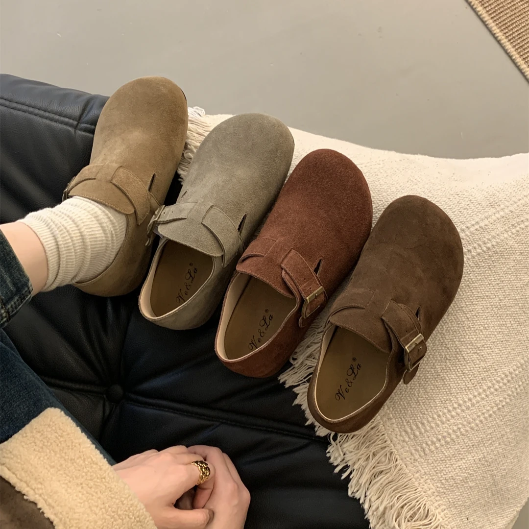 内增高5CM~磨砂厚底勃肯鞋女2025春秋季新款复古轻便软底秋季单鞋