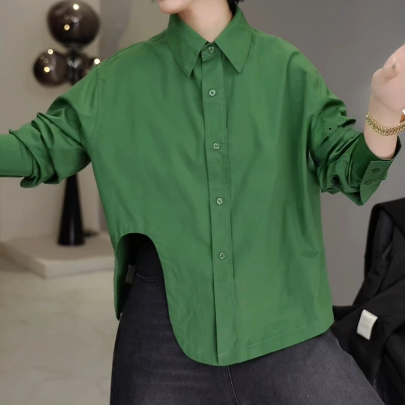 2025早秋文艺单排扣下摆不规则设计百搭宽松衬衫LK2505422