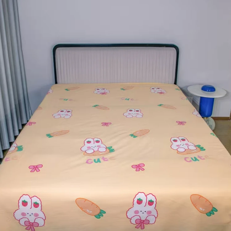 山东正宗老粗布黄色小兔床单2*2.3