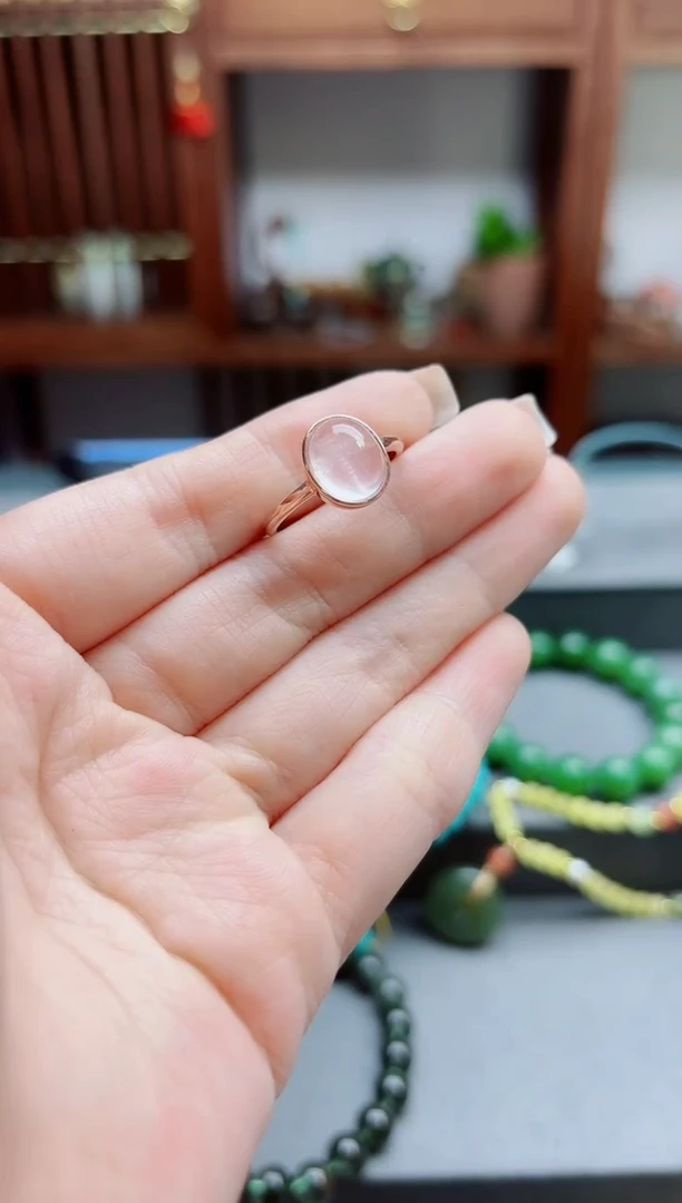 水晶戒指银S925镶嵌s925银粉水晶戒指CB