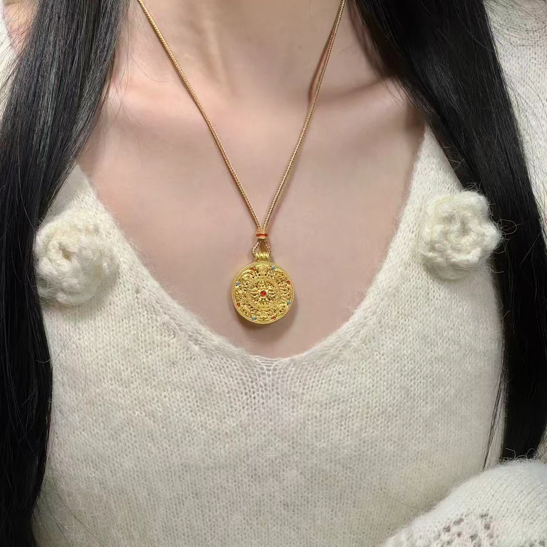 顺钦银楼 吊坠足银布 【景宁八宝罗盘】足银999.9百搭精致八宝罗盘