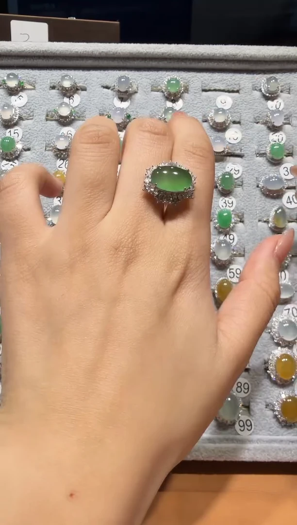银S925镶嵌戒指翡翠缅甸A货翡翠戒指