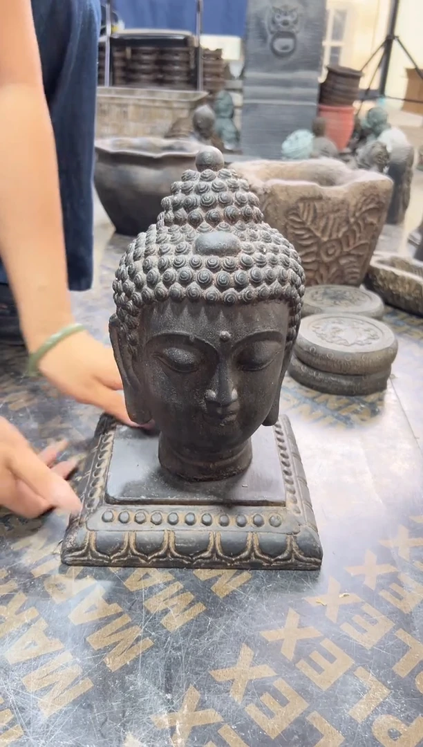 陶土小佛头+莲花底座