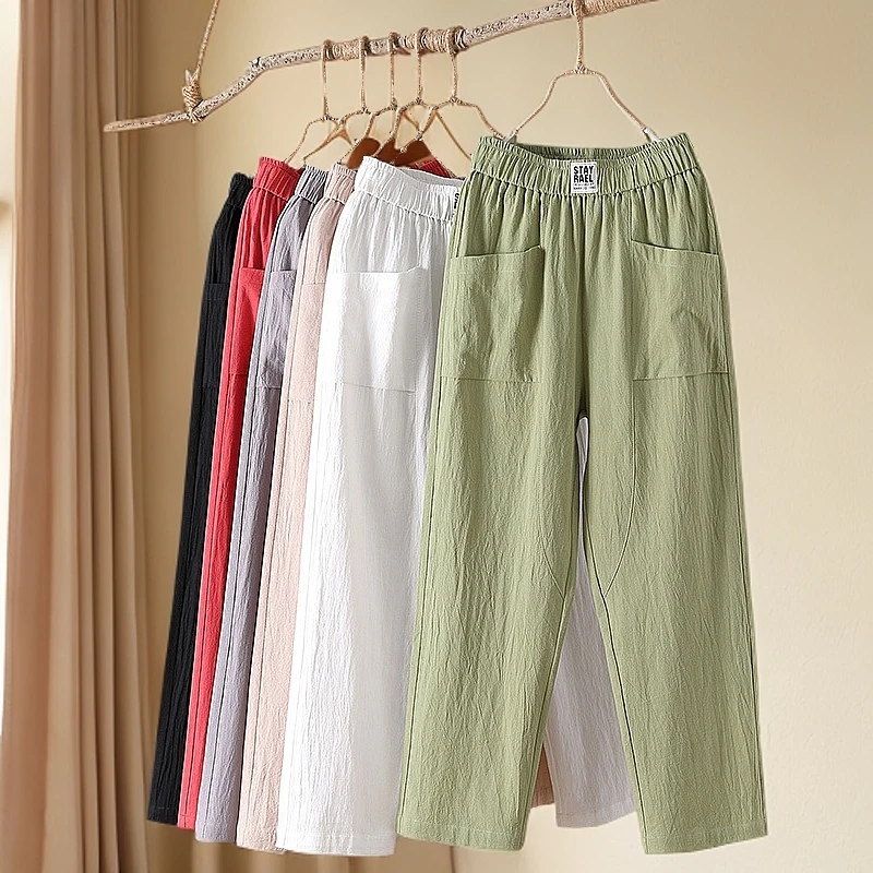 夏季薄款新款休闲裤女高腰显瘦百搭直筒裤女宽松大码直筒裤阔腿