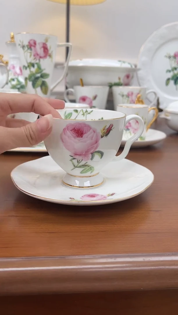 杯玫瑰高骨骨瓷杯碟