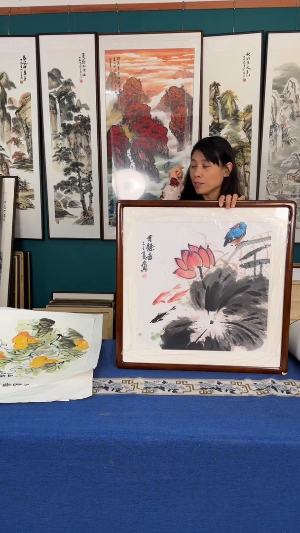 国画荷花是装裱63*63