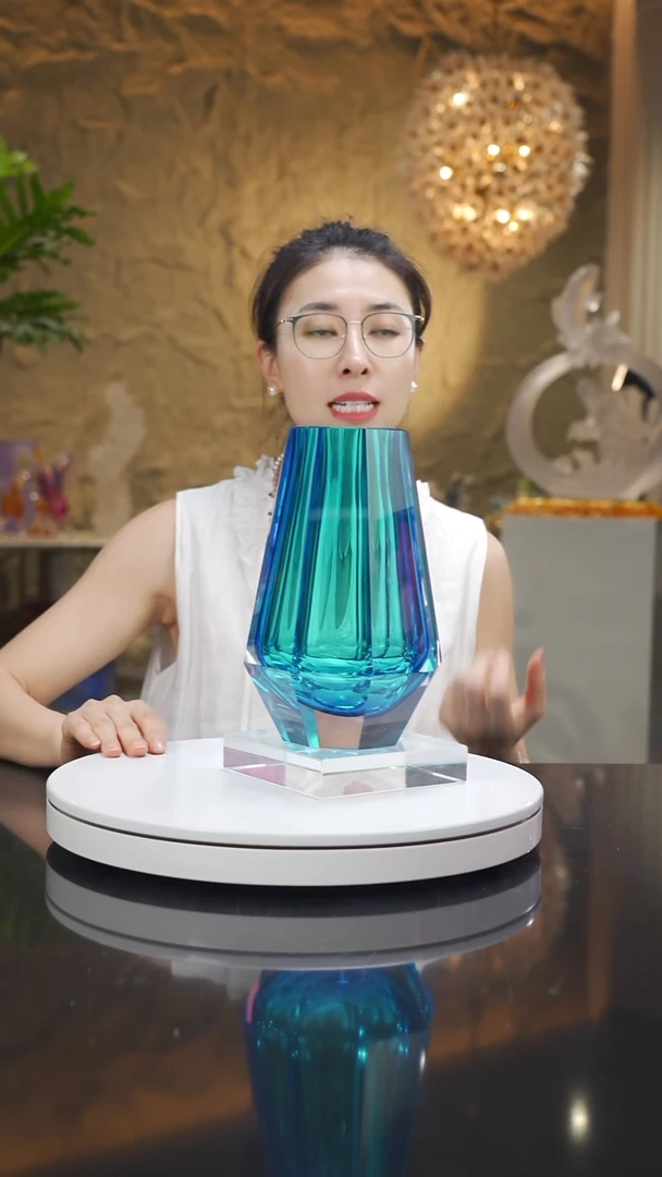 琉璃手工艺品福利天空蓝切面花瓶