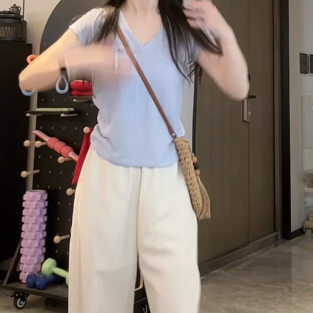 休闲短袖V领T恤透气上衣百搭夏季显瘦C5453