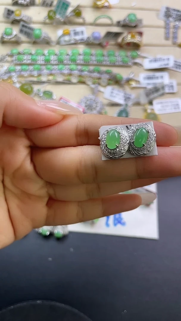 银S925镶嵌戒指翡翠翡翠 蛋面 银S925镶嵌