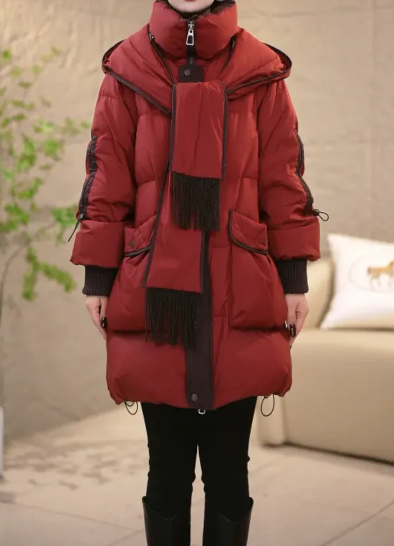 冬季羽绒服设计感围巾连帽百搭优雅时尚显瘦女宽松保暖高档中长款