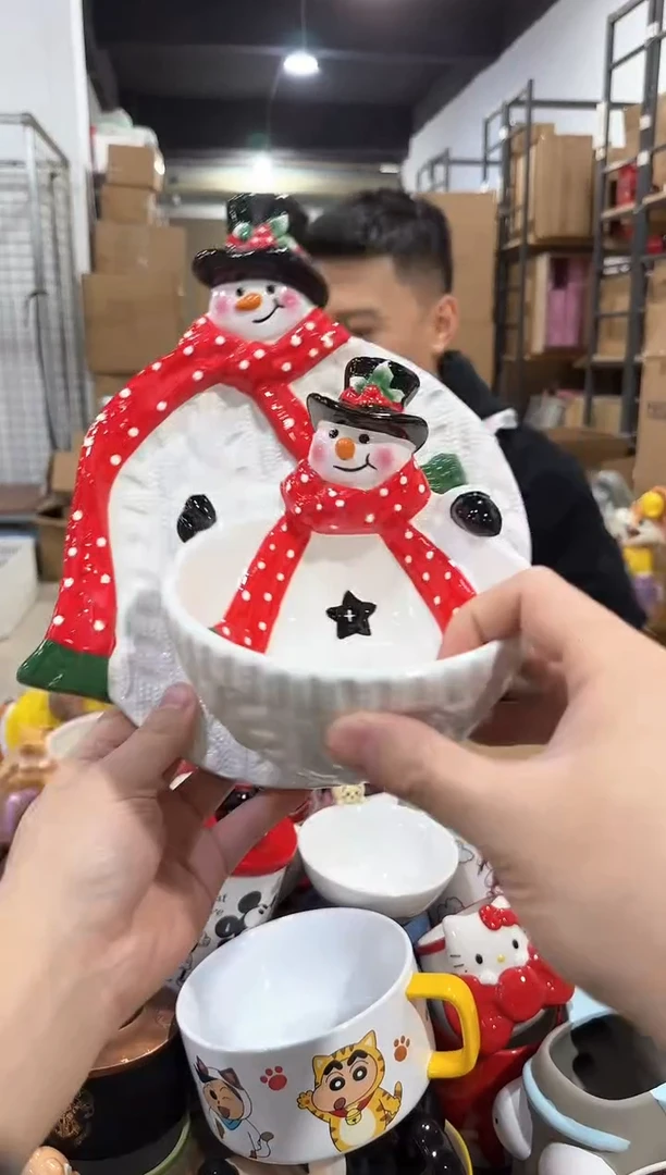 瓷片原盒雪人盘加雪人碗