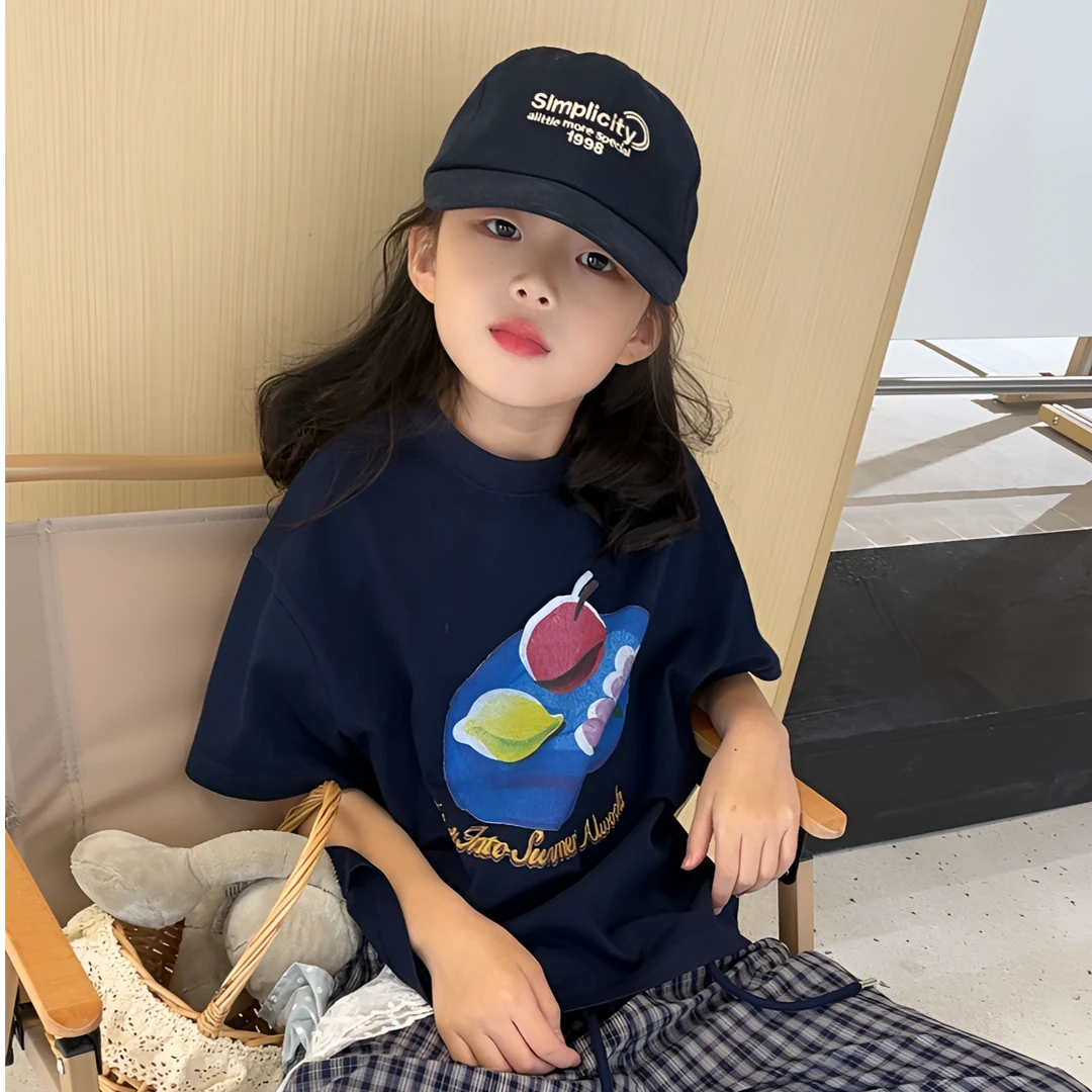 【DYD】春夏新品夏日果盘印花宽松短袖T恤上衣女童新款D212