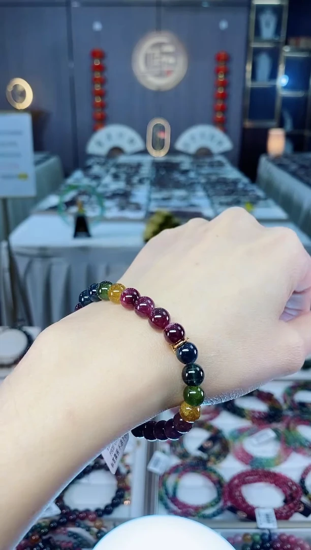 未镶嵌老矿色标油料单圈手串7mm+碧玺dan多样性发货一条