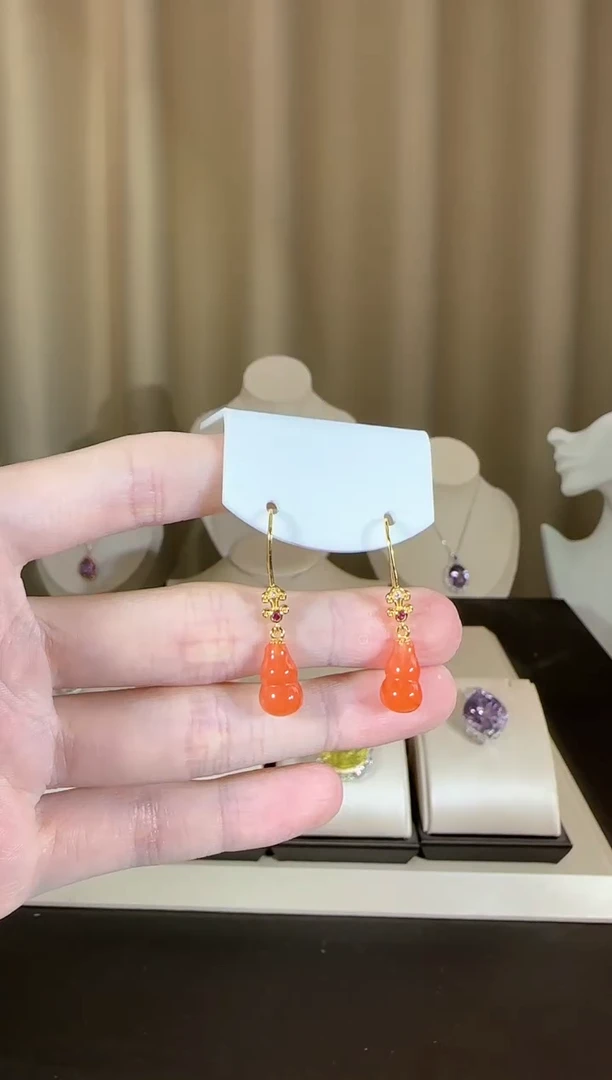 【闪购商品】南红玛瑙耳饰银S925镶嵌设计款