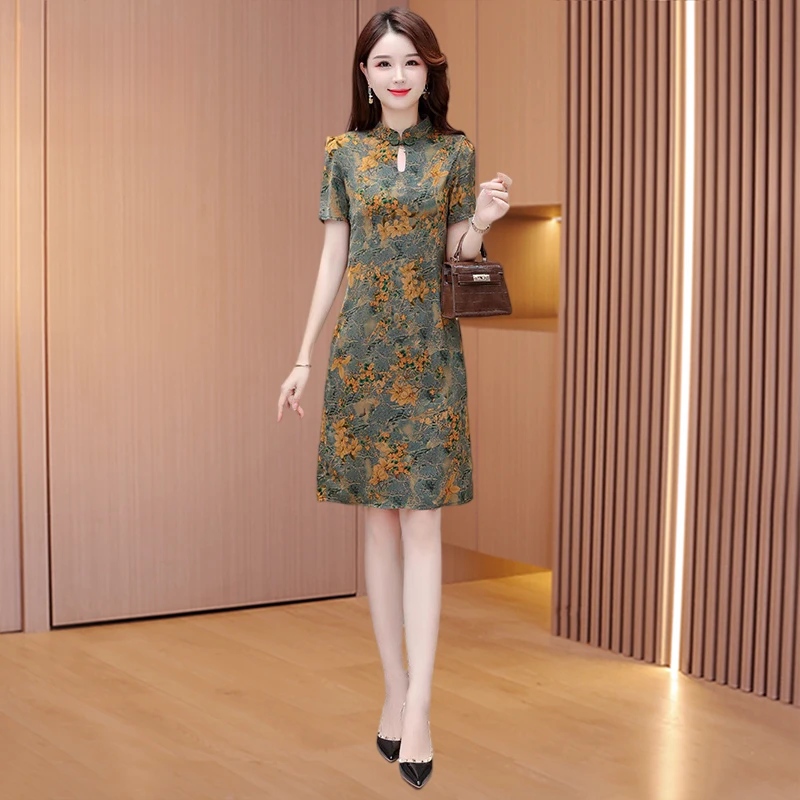 新款裙子高端气质显瘦旗袍改良小个子女款洋气修身连衣裙女夏季