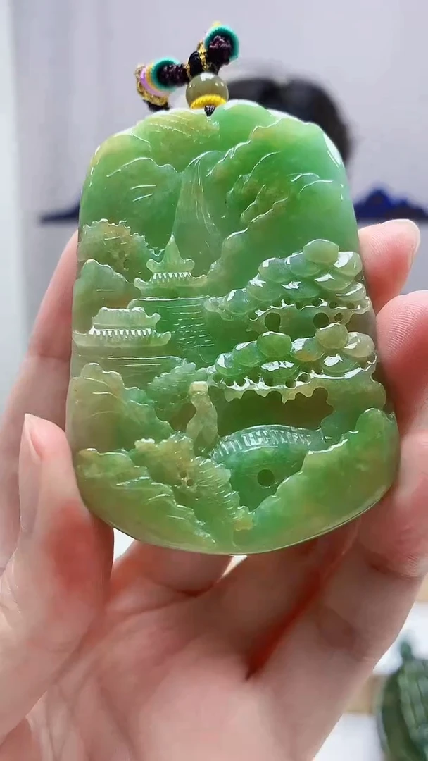 未镶嵌定制翡翠4688zm-毛货挂件31山水