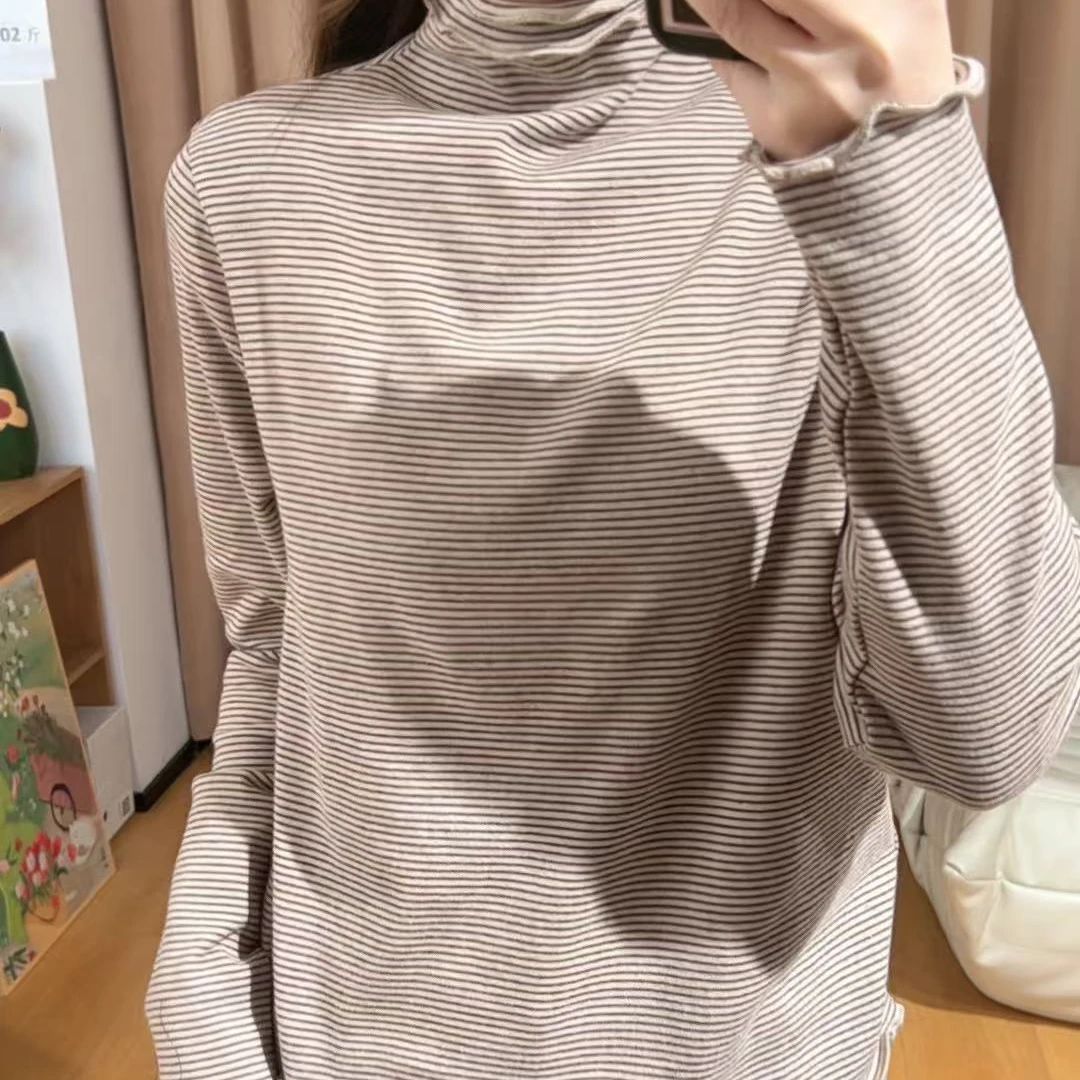 85987余小鱼【条纹木耳】四色双木耳边时尚秋冬半高领打底长袖女装