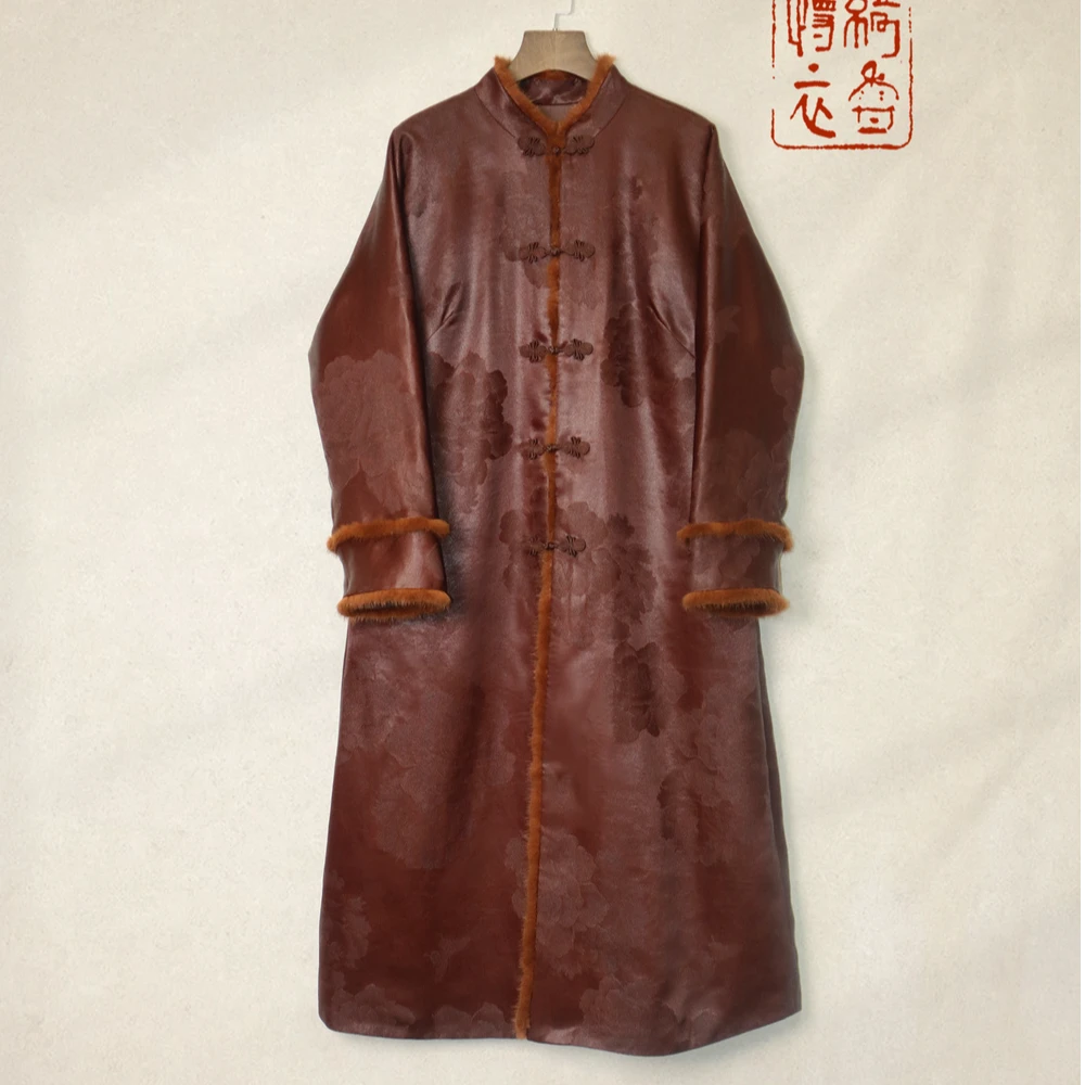 【绮香慢衣】冬款真丝提花红香云纱·丫丫长袍·中式·羊绒絮片