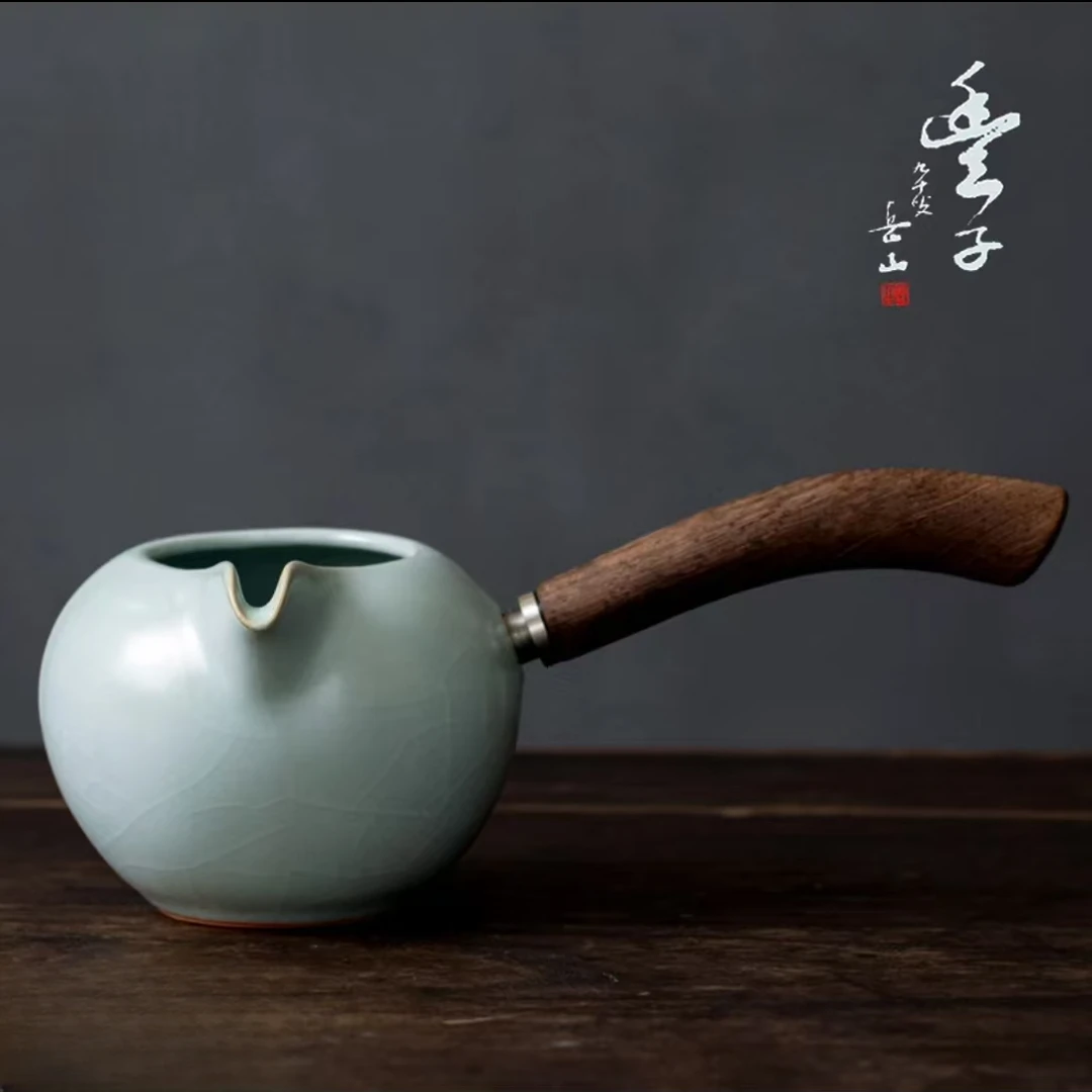 台湾丰子汝窑茶具茶海公道杯功夫茶具开片可养手工侧把茶海