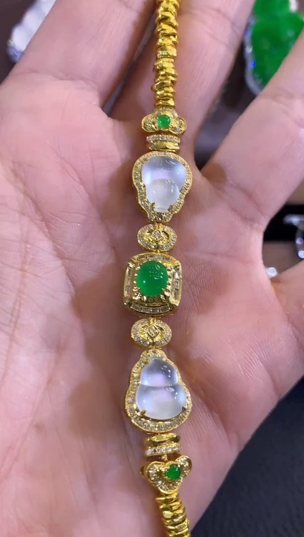 18K金镶嵌手链翡翠夏日珠宝 A100