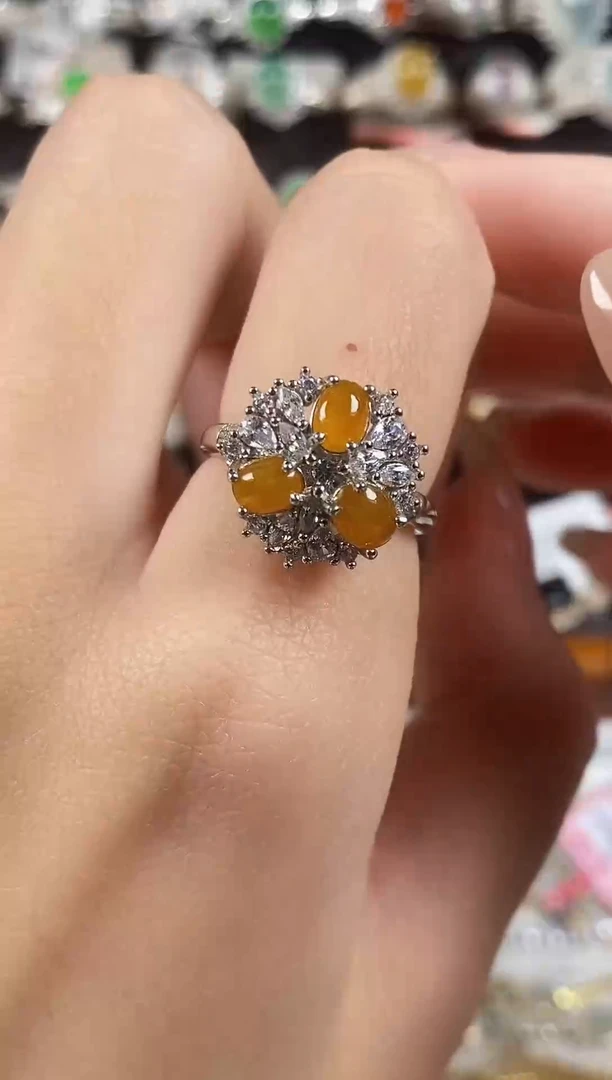 银S925镶嵌戒指翡翠 天然A货翡翠70