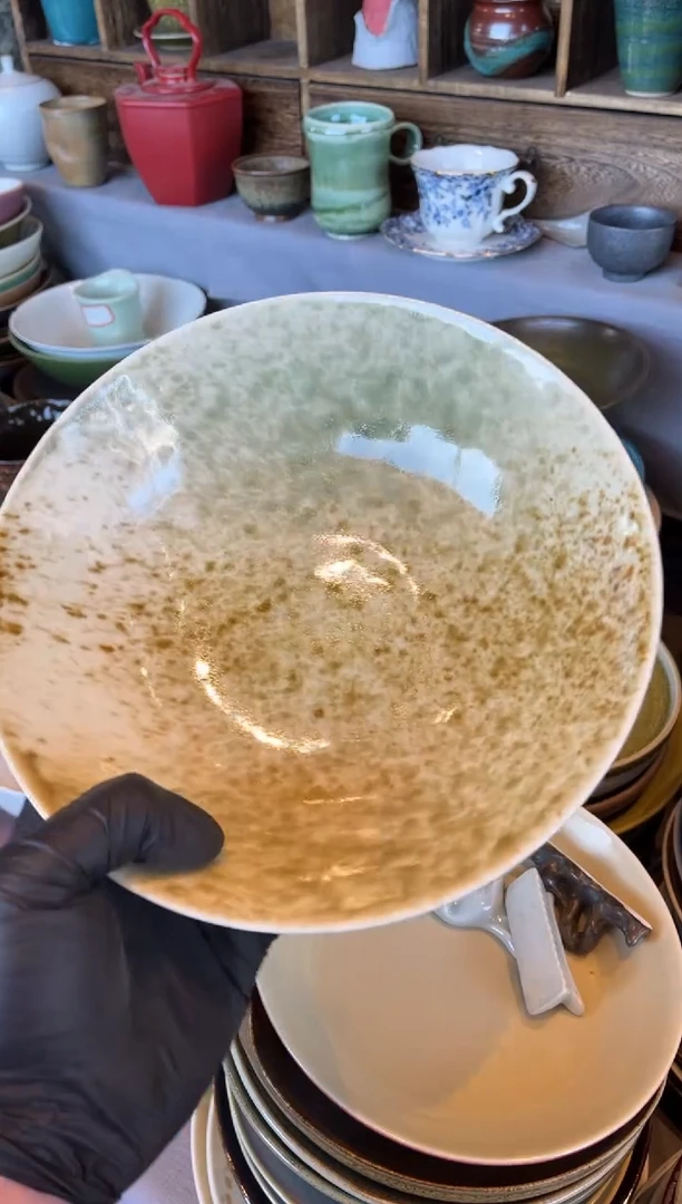 【闪购商品】瓷片805窑变黄绿平底面碗