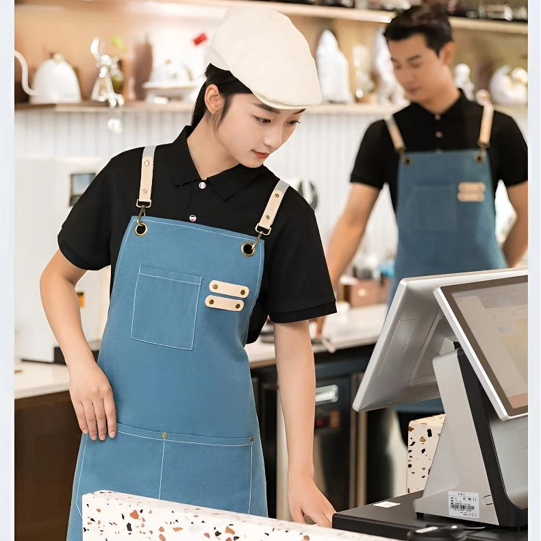 高端新款加厚帆布围裙餐饮超市烘培咖啡奶茶服务员工作服