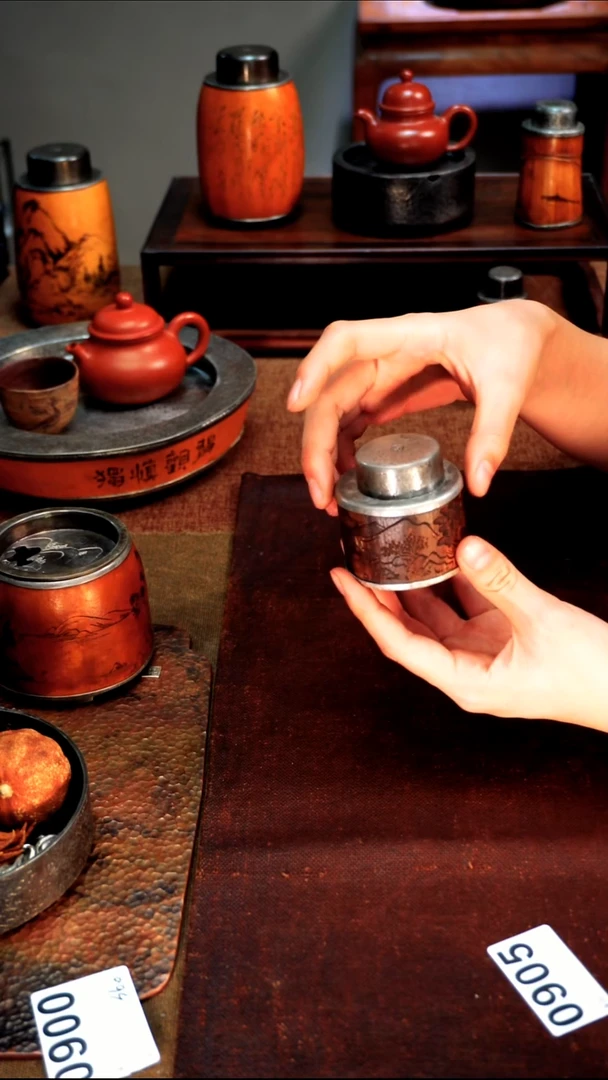 0905满雕刻竹包锡油灯6*5.5