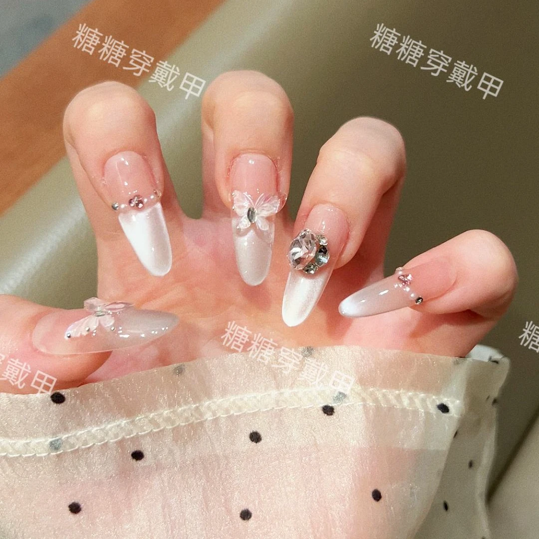 【蝶之翼】新款纯手工穿戴甲高级轻奢穿猫眼戴美甲贴长款显白百搭