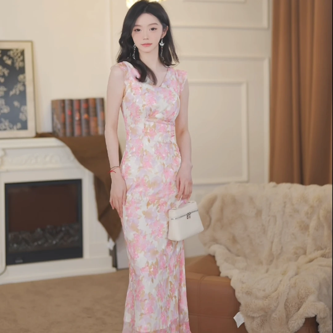 【小也】花楹春季新款高级法式气质显瘦鱼尾连衣裙-YL11297