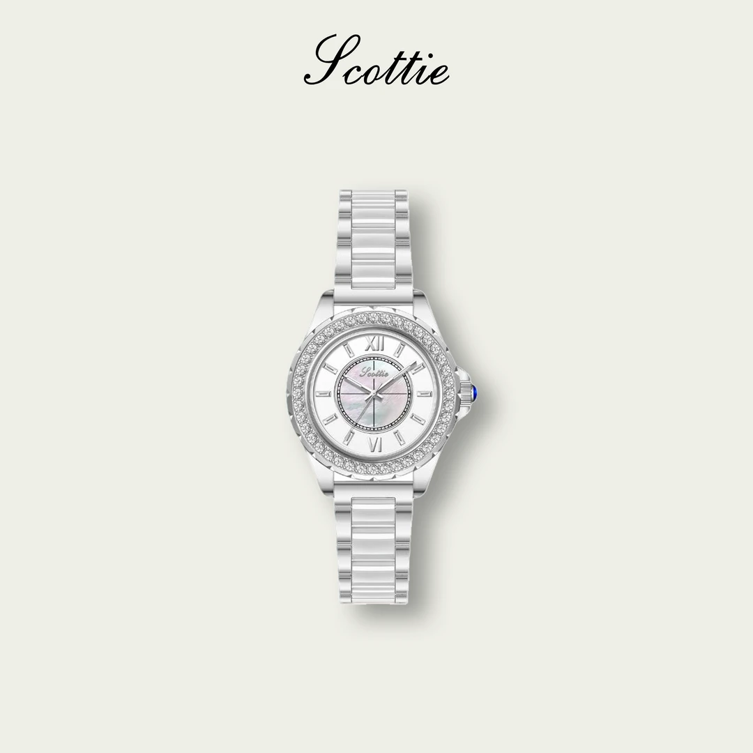 【港口直发】2025新款时尚百搭防水高奢真陶瓷满钻女表-9677