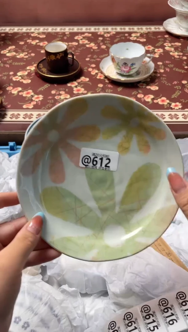 瓷片紫*花瓷器瓷器@612