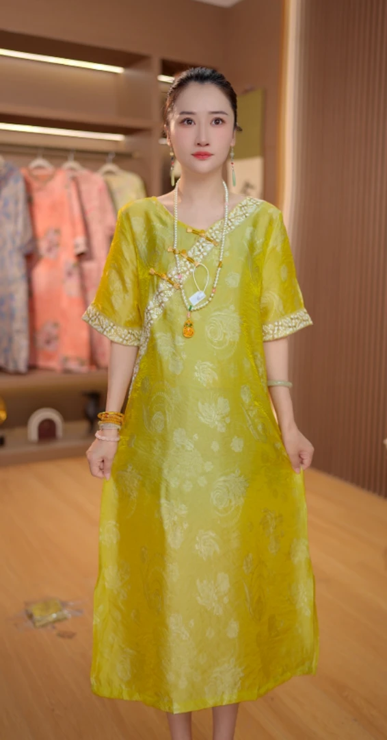 【金萱华裳】杭州正品浮光锦新中式改良旗袍连衣裙14927